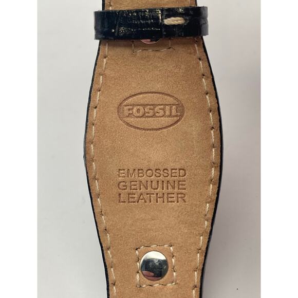 Fossil F2 Womens Watch 23mm - New Battery - Black Leather Bund Cuff Band Date - Picture 3 of 9